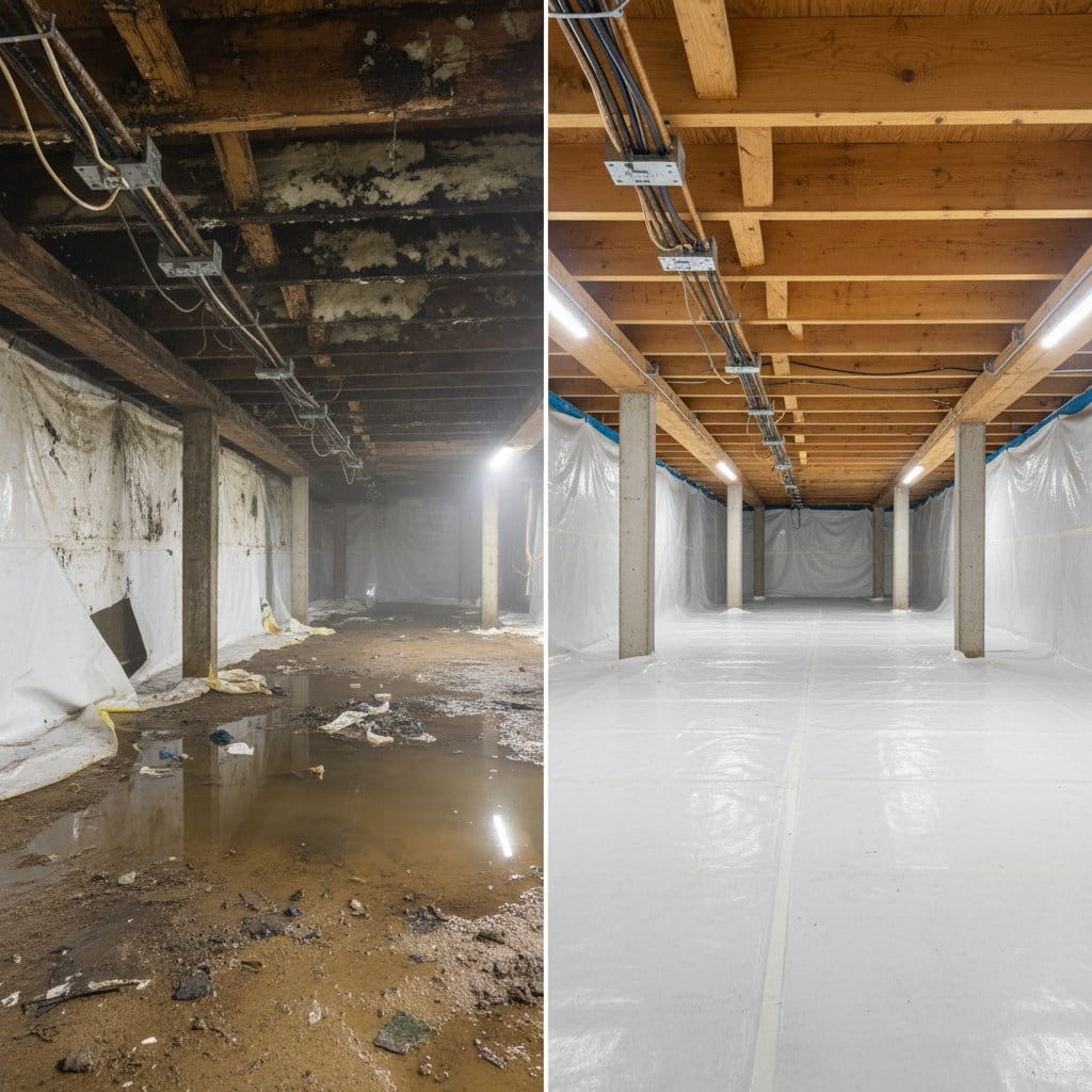 Basement Flood Cleanup restoration — crawl space of multi-family property in Hackensack, NJ