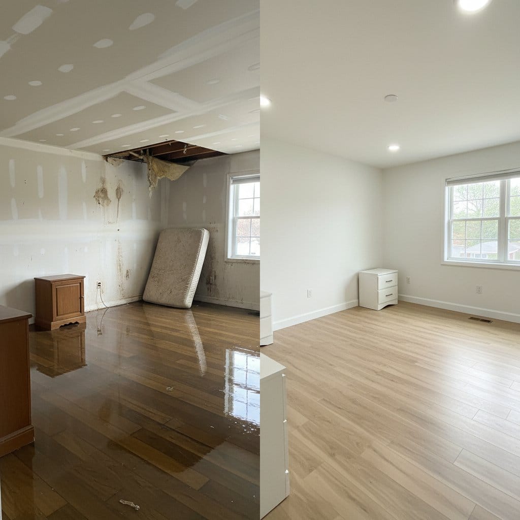 Hackensack Water Damage Restoration bedroom restoration before and after in Hackensack